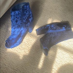 Blue Suede peep toe booties
